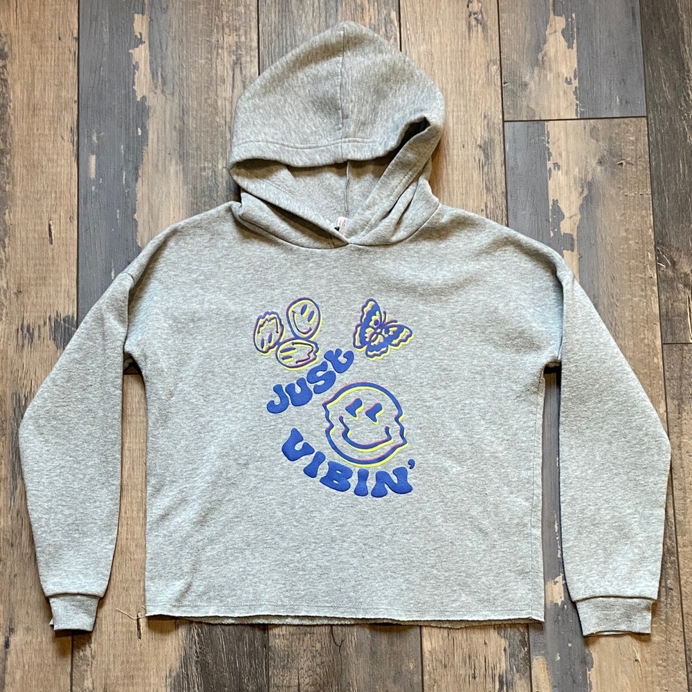 Stella Tweed Girls Graphic Pullover Hoodie Sweatshirt Long Sleeve Gray Sz Large